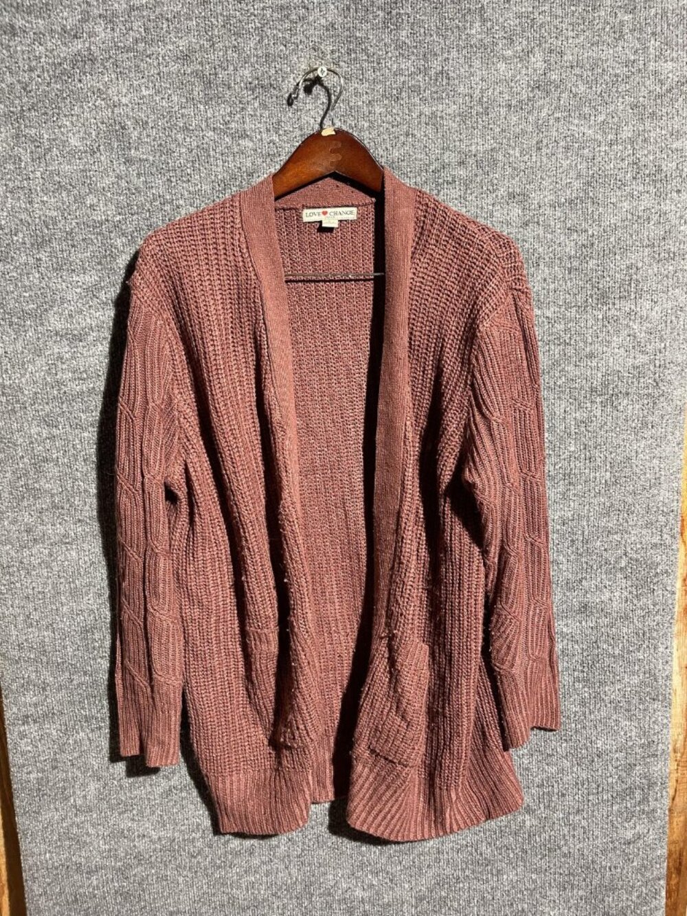 Love Change Sweater Cardigan Womens Large Pink Open Front Knit Cozy Long Sleeve